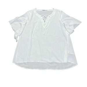 SIGNATURE COLLECTION white lace up front blouse